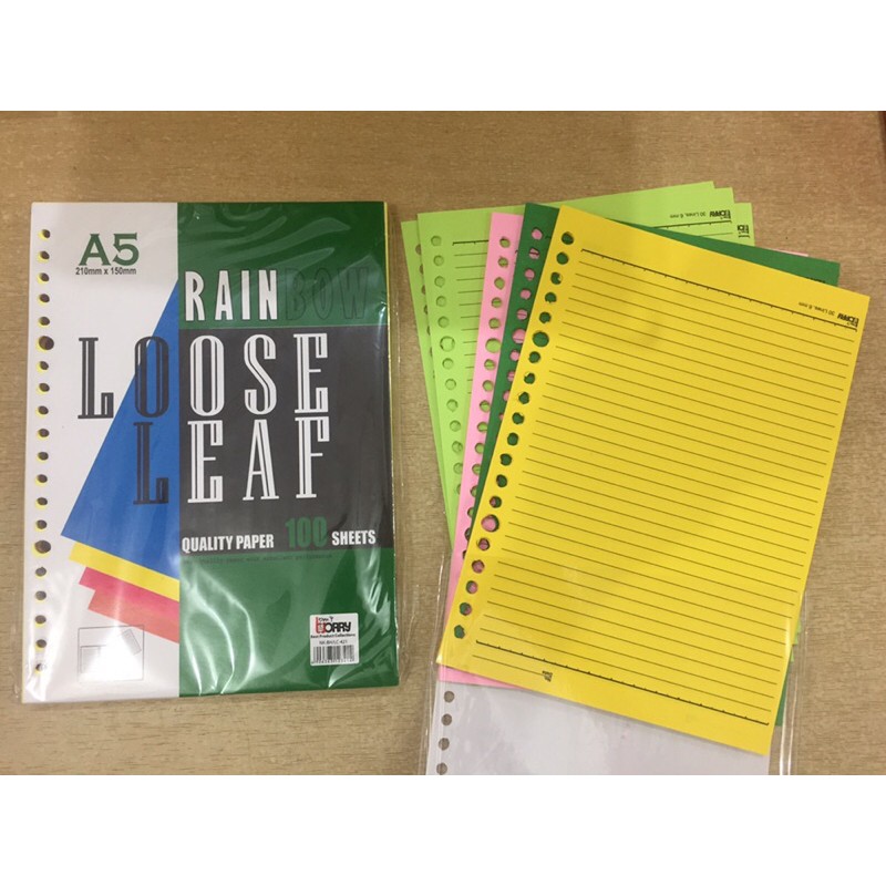 

Kertas binder/loose leaf A5 RAINBOW 100