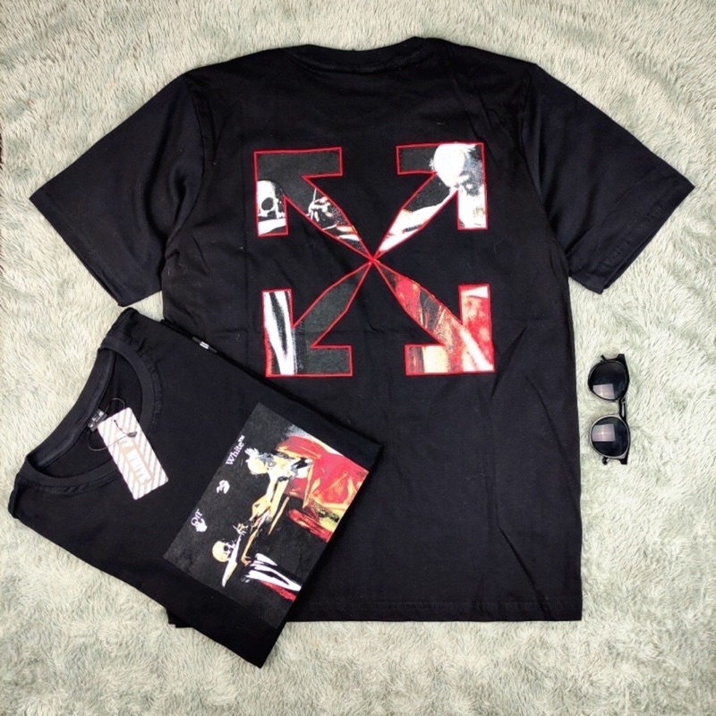 OFF WHITE BAJU KAOS T SHIRT TSHIRT DISTRO OFF WHITE T SHIRT SKULL HITAM PREMIUM ORIGINAL HITAM PRIA 