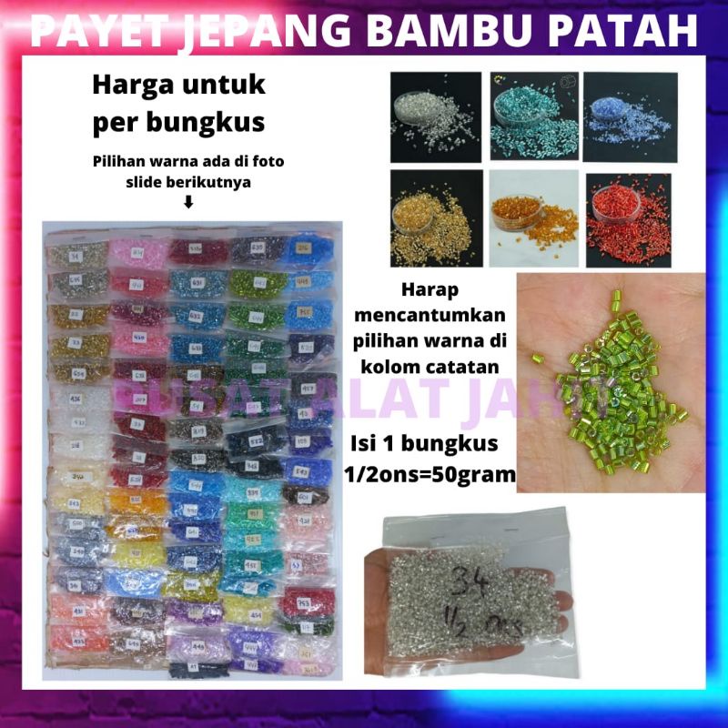 Payet jepang patah bambu mute manik payet kebaya dress per 50 gram