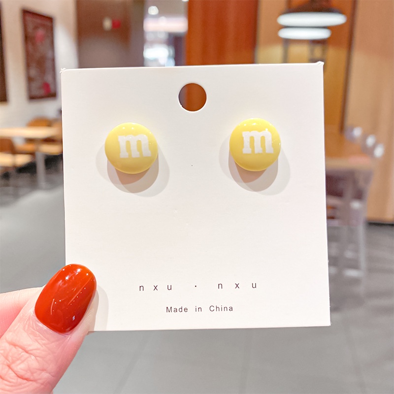925 Silver Needle Mini Round Sweet M Bean Earrings Candy Color Earrings Female Round Face Looks Thin Ins Trend Soft Cute Fashion Accessories Jewelry Gifts