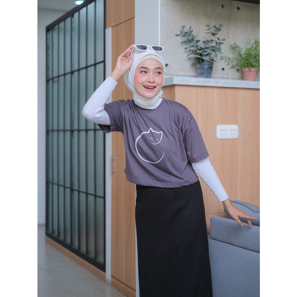 CUCI GUDANG Baju Atasan Wanita Terbaru Kaos Crop Top COTTON ROOUNDCAT