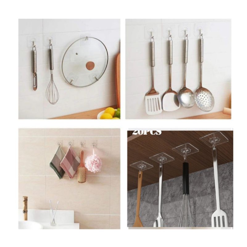 transparan gantungan perekat dinding pintu kamar mandi dapur kait rak adhesive 3m tempelan plastik