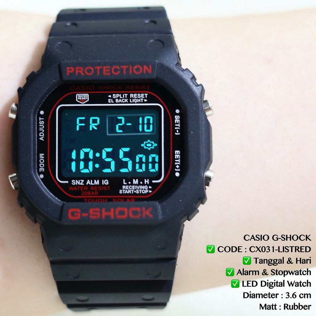 JAM DIGITAL SPORTS CASIO G-SHOCK DW 5600 SUPER HITAM LIST MERAH