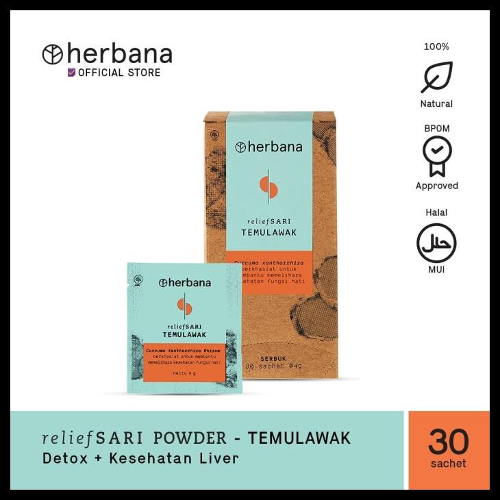 

DISKON TERBATAS !!! HERBANA RELIEF SARI POWDER TEMULAWAK - ISI 30 SACHET @4G TERLARIS