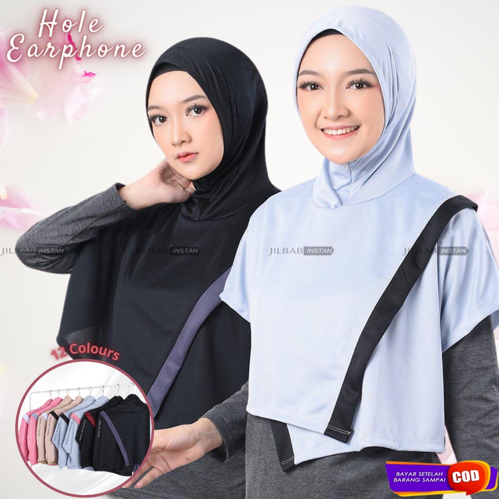 Jilbab Olah Raga Dry Fit- Hijab Sporty - Renang Olahraga Lari Senam Yoga Running Jogging Sepeda-BLACK GREY