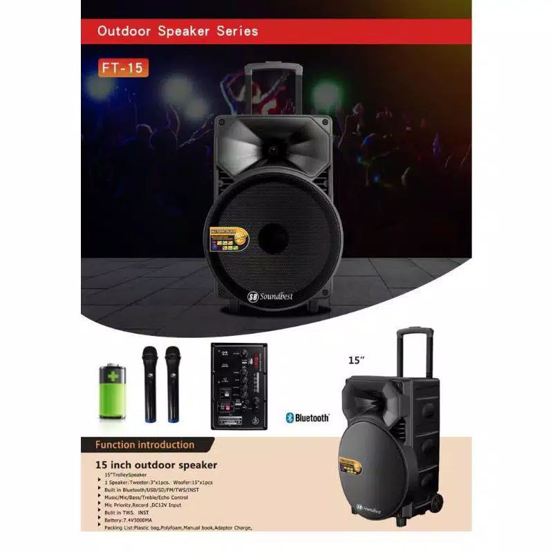 Speaker portable soundbest FT15 Original speaker portable 15 inch
