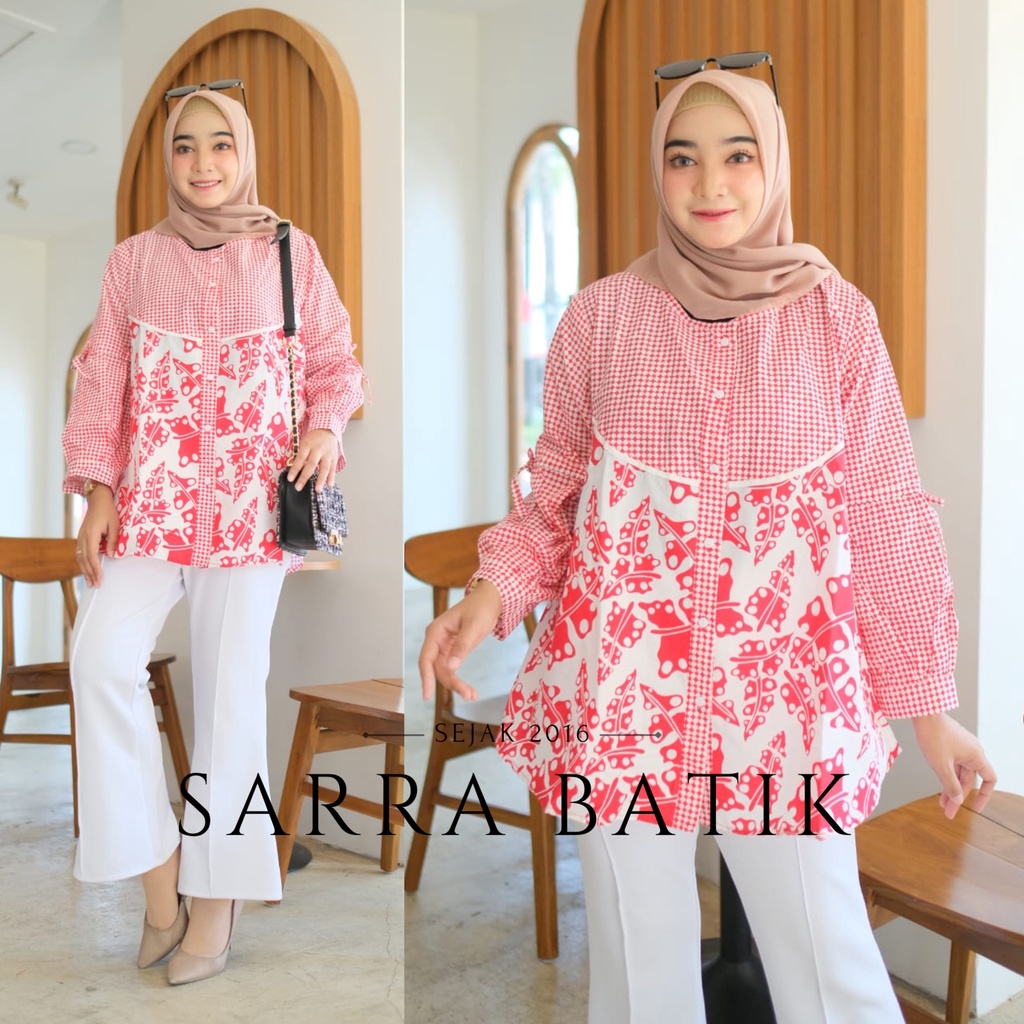 Blus Jumbo Kombinasi Asoka Batik Lonceng Kombi Batik Modern Casual Kerja Kantor Muslim Pesta Big Size Pesta Kondangan Kuliah