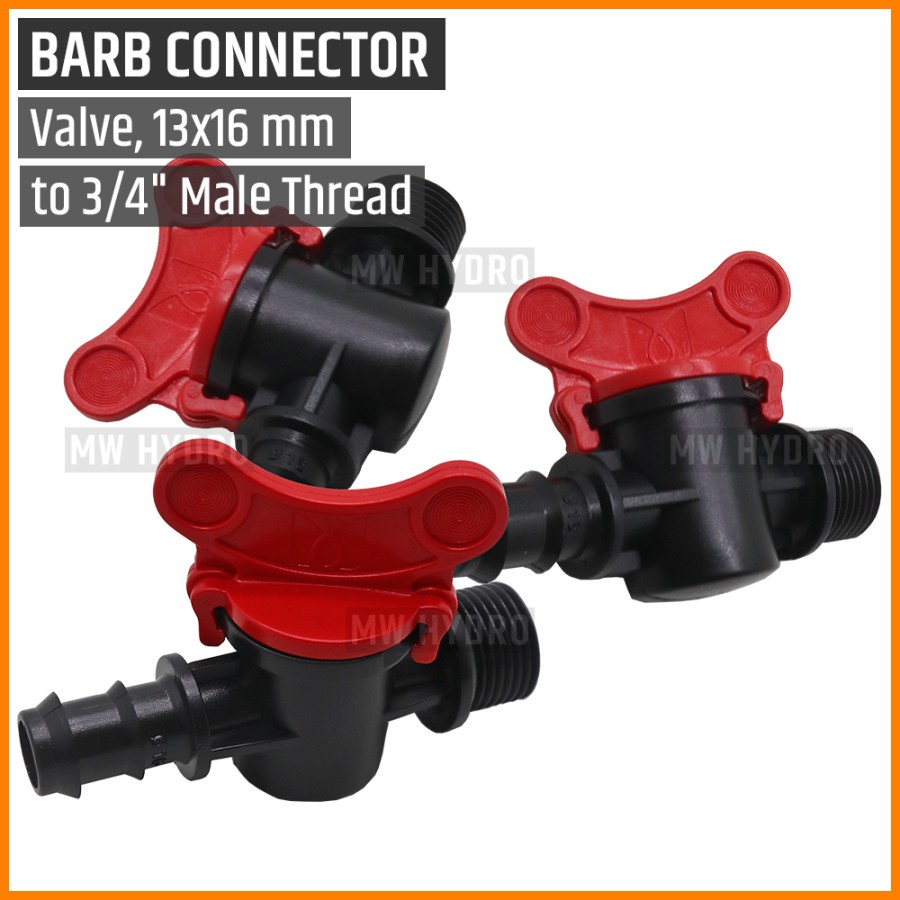 Barb Valve 3/4 inch Drat (Male/Jantan) ke Selang PE 16 mm / 13 mm