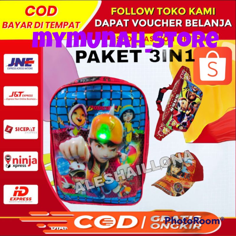 tas ransel anak TK dan paud/ LED gambar timbul/ paket 3in1 , 2in1