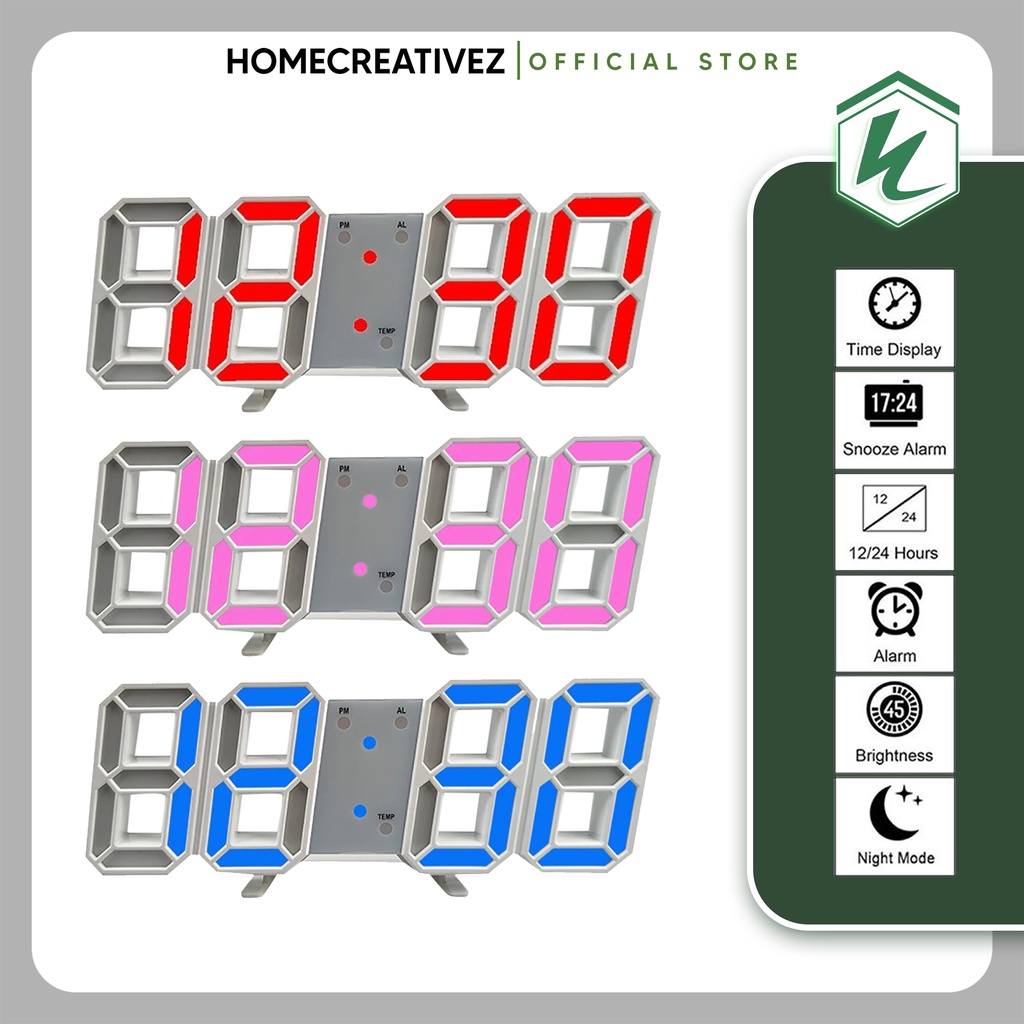 HOME CREATIVE Jam Meja Alarm 3D Jam Dinding Digital 3D Jam Alarm LED Elektronik Jam Meja Hias Jam Multifungsi Murah Jam Desain Unik Kekinian Pajangan Kamar Pajangan Ruangan Jam Taffware