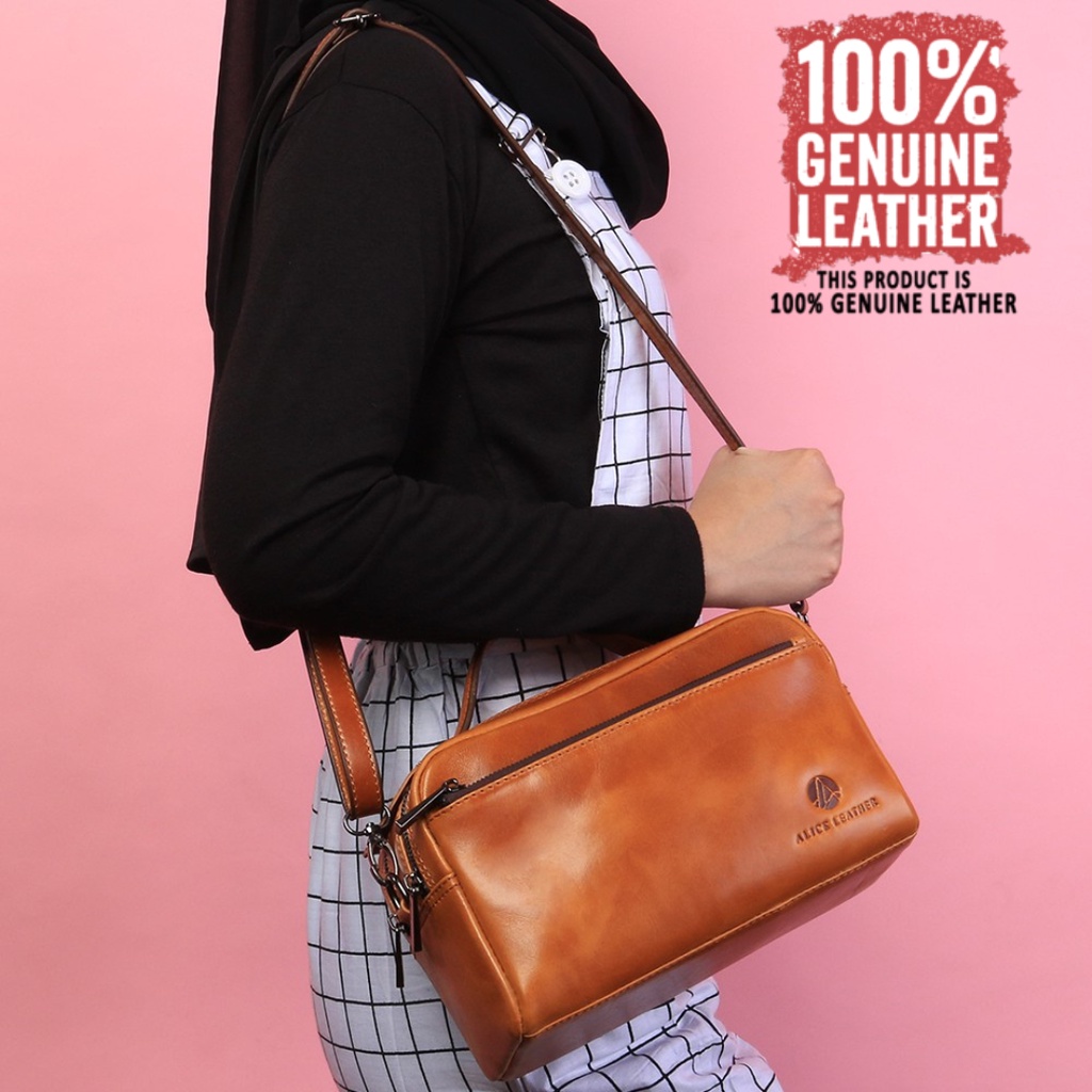Tas Wanita Kulit Sapi Asli Original 100% Berkualitas Premium Leather Resleting Zipper besi Bisa Sele
