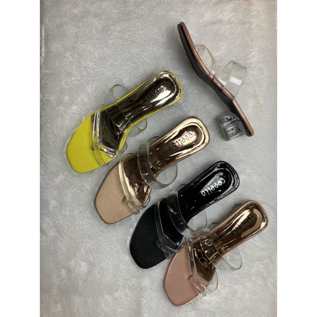 SANDAL KACA MURAH, COSELLA, HAK KACA 3CM, TEPLEK