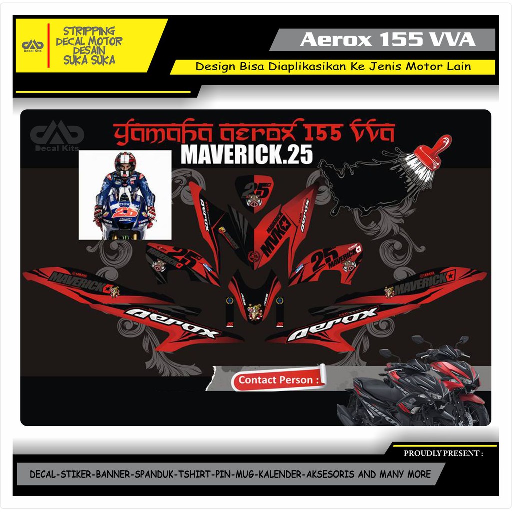 Decal Motor Sticker Motor Aerox 155 Full Body MVK MERAH 13
