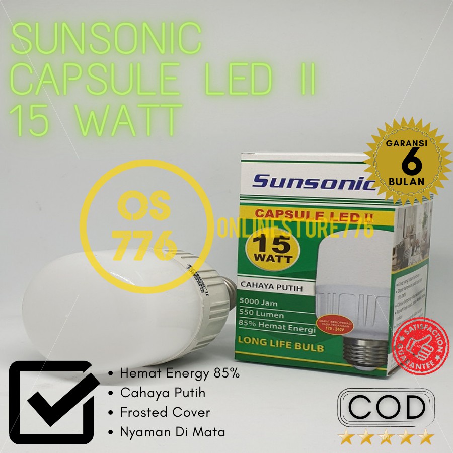 Bohlam Lampu LED Sunsonic Capsule 15 Watt Hemat Energi Lampu - Putih