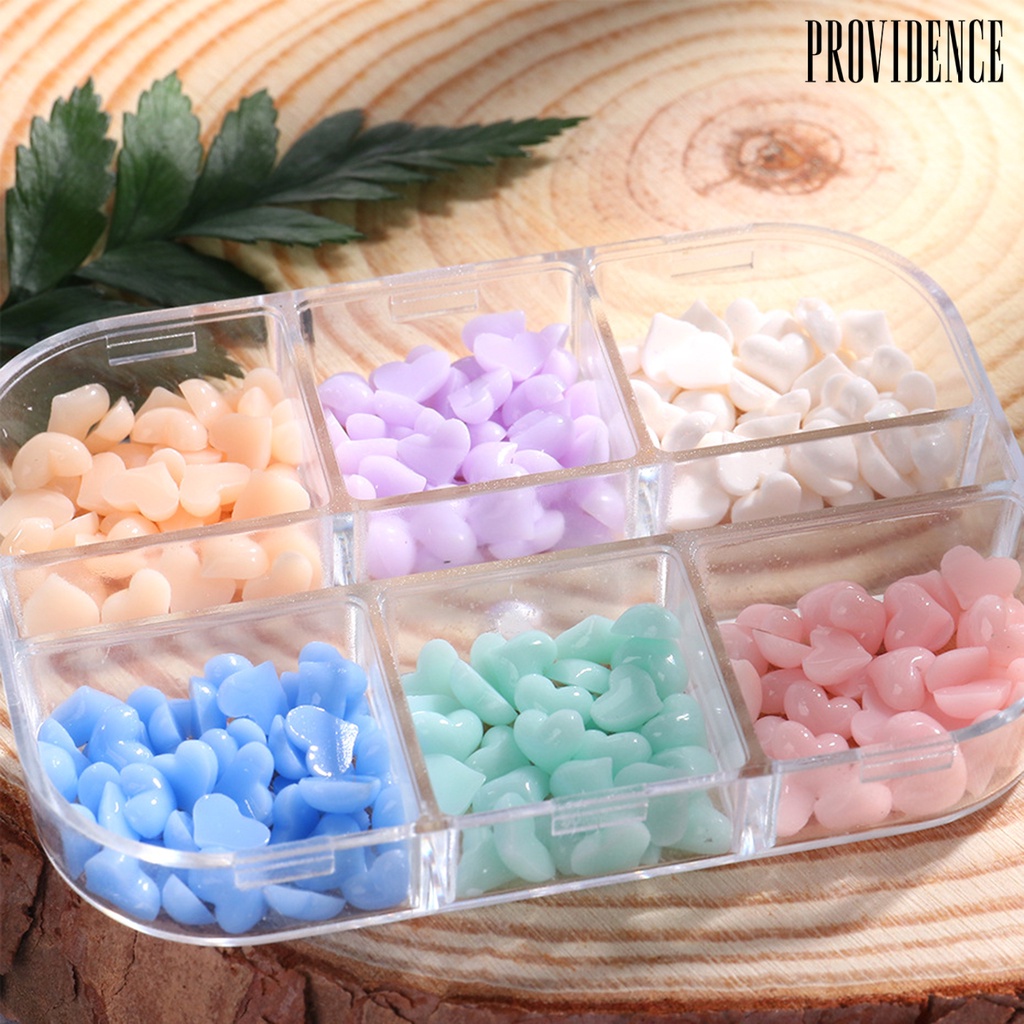 Providence 6Grids/Box Nail Heart Ornament Flat Back 3D Effect Color Changing White Pink Heart Nail Art Decorations Charms for Manicure