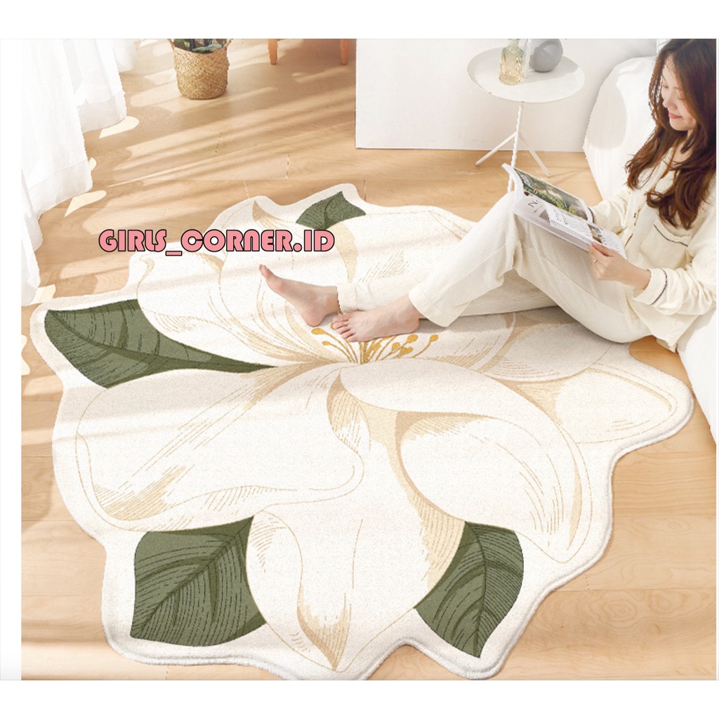 KARPET BULU BULAT MODERN MINIMALIS LUCU KOREA DIAMETER 100CM FLOWER DESIGN