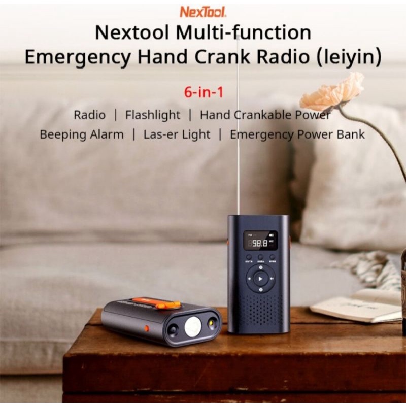 Nextool 6 in 1 Manual Power Station AM FM Radio Flashlight Alarm Berbunyi