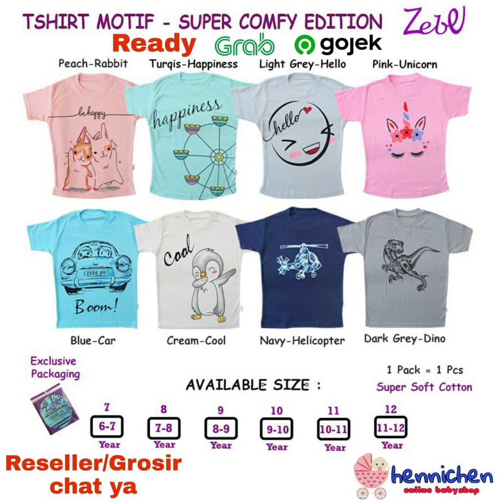 6-12 Tahun KAOS ANAK MURAH PROMO 7.7 Zebe Tshirt Motif - Super Comfy Edition  6-12 Tahun