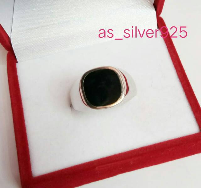CINCIN PRIA ONYX AKRILIK PERAK ASLI SILVER 925 LAPIS MAS PUTIH-RING FASHION LAKI LAKI