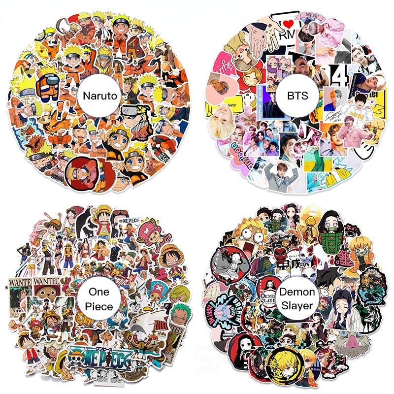 Set Stiker Desain Anime One Piece DemonSlayer Naruto BTS Tahan Air Untuk Laptop Ponsel