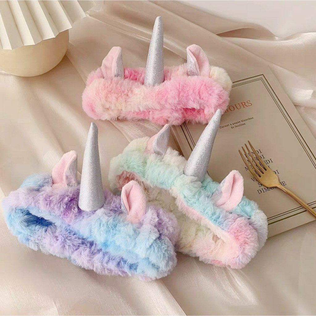 HHUN headband fluffy tanduk kuda unicorn bando kain handuk cuci muka facial