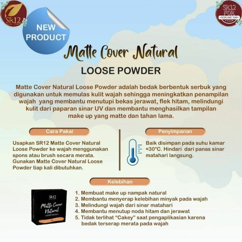 LOOSE POWDER MATTE COVER NATURAL SKINCARE SR12 BEDAK TABUR