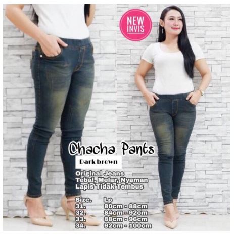 Chacha Jeans Jumbo Pinggang karet bahan melar [GLA brwn Rmj]