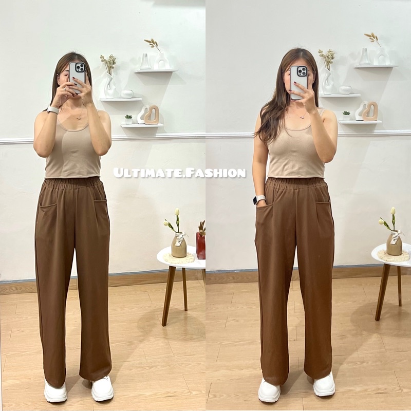 Celana Kulot Loose Pants Knit Korea Cullote Highwaist HW Wanita Import Premium Model Korea Kekinian Real Pict 0841 Cindy