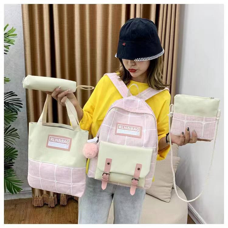 TAS RANSEL IMPORT 4IN1 BACKPACK KANVAS OS190722 MURAH FASHION SEKOLAH KULIAH KERJA