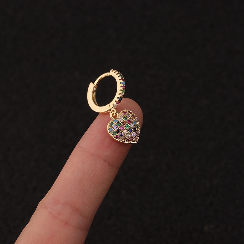 1Pc Bohemian Rainbow Zircon Small Hoop Cz Earring Crystal Cactus Heart Pendant Ear Piercing Jewelry