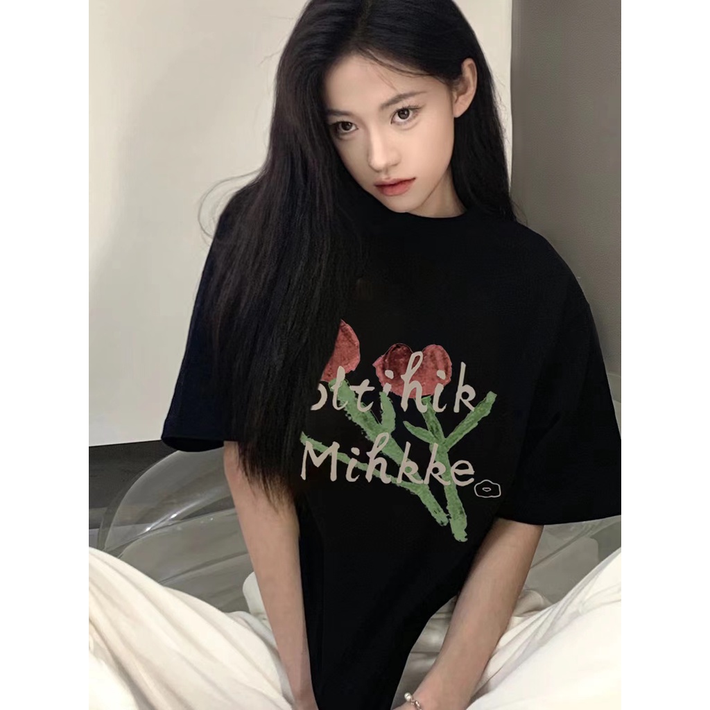 hitam katun kaos atasan wanita import /baju atasan cewe kekinian/korean style T-shirt fashion（realpict）