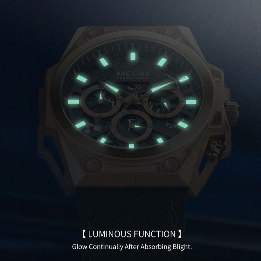 MEGIR 4220 Jam Tangan Pria Analog Tali Kulit Chronograph Luminous Display WATCHKITE WKOS