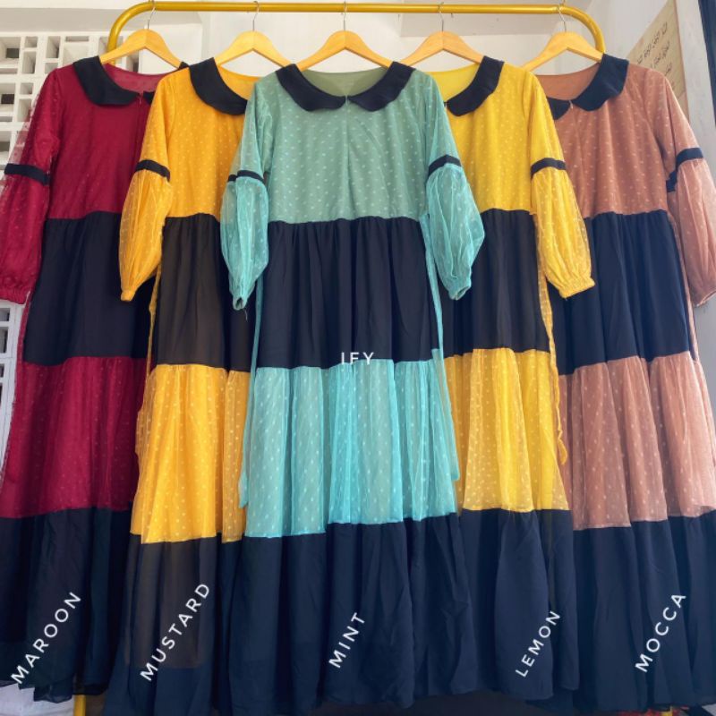 GAMIS TULLE POLKADOT BUSUI MEWAH KONDANGAN PESTA