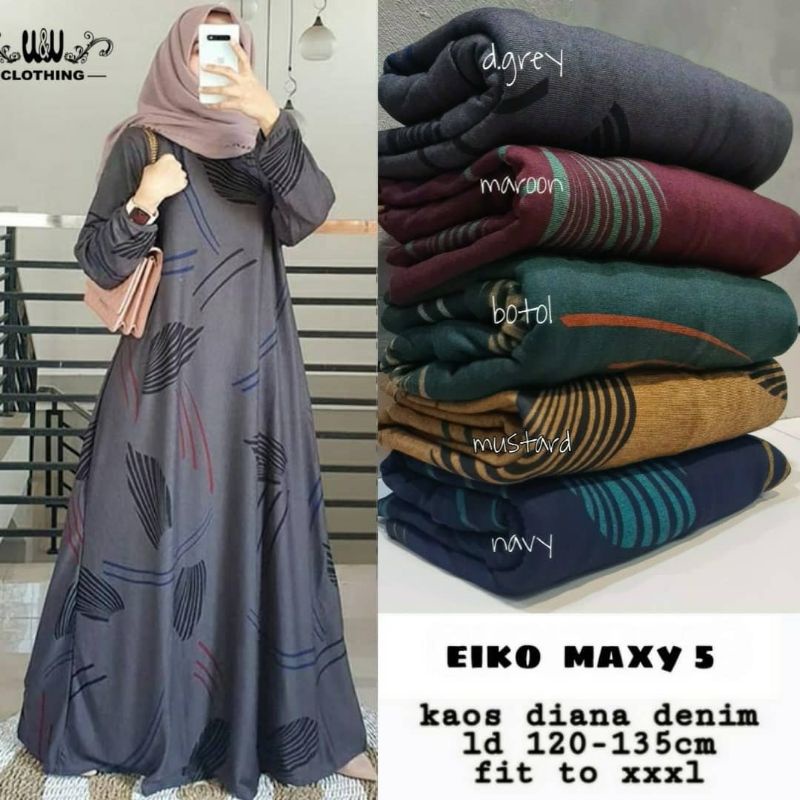 EIKO 5 GAMIS JUMBO HARIAN DENIM DIANA MOTIF FIT XL-XXXL LD 120-135 TAROSA 13 GAMIS MUSLIM CASUAL BAH