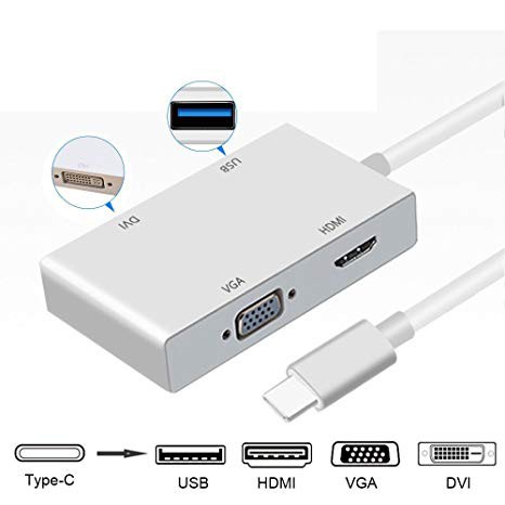 USB 3.1 Type C to VGA HDMI DVI USB 3.0 Hub adapter 4 in 1