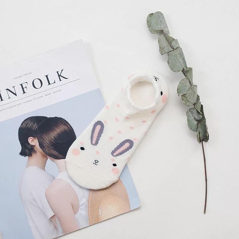 WS107  KAOS KAKI REMAJA SEMATA KAKI MOTIF KARAKTER ANIMAL ALA KOREA-WHITE RABBIT