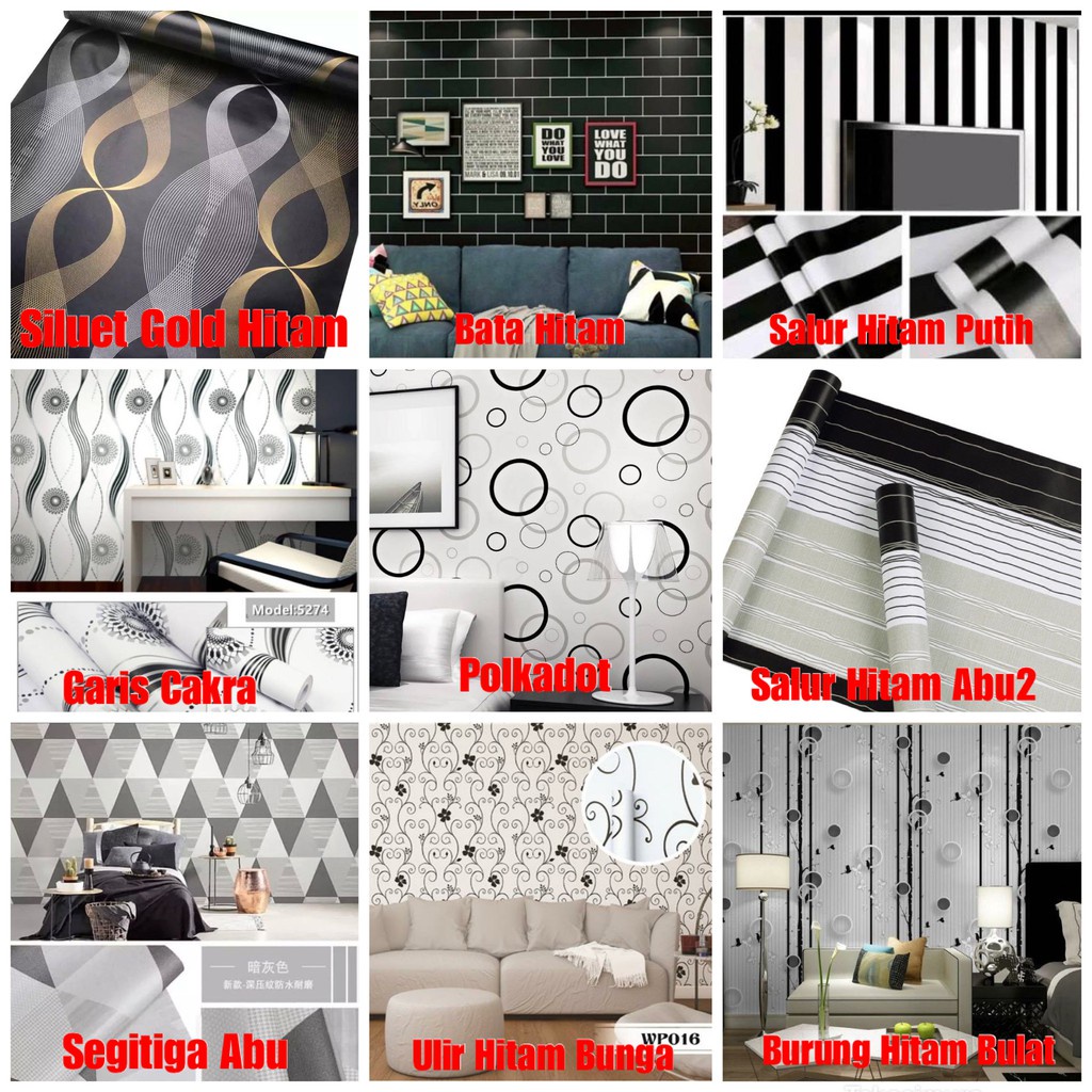 PROMO WALLPAPER DINDING UK 45 X 10 M Motif Garis Hitam Putih Salur Stripe Polkadot WALLPAPER DINDING ukuran 45 CM x 10 M Motif BATIK POLOS EMBOSS VINTAGE GOLD PINK PUTIH BIRU SILVER KARAKTER SALUR BATU ALAM BATIK Wallpaper Dinding 3d Dandelion Polkadot