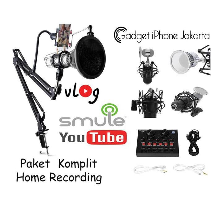 PAKET KOMPLIT MIC BM8000 STAND Microphone BM 8000 SOUNDCARD MIXER V8