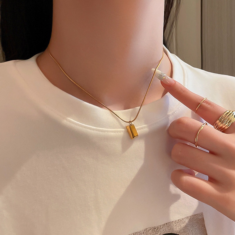 Kalung Titanium Minimalis Korea Nugget Emas 18k  Anti Karat Wanita Perhiasan
