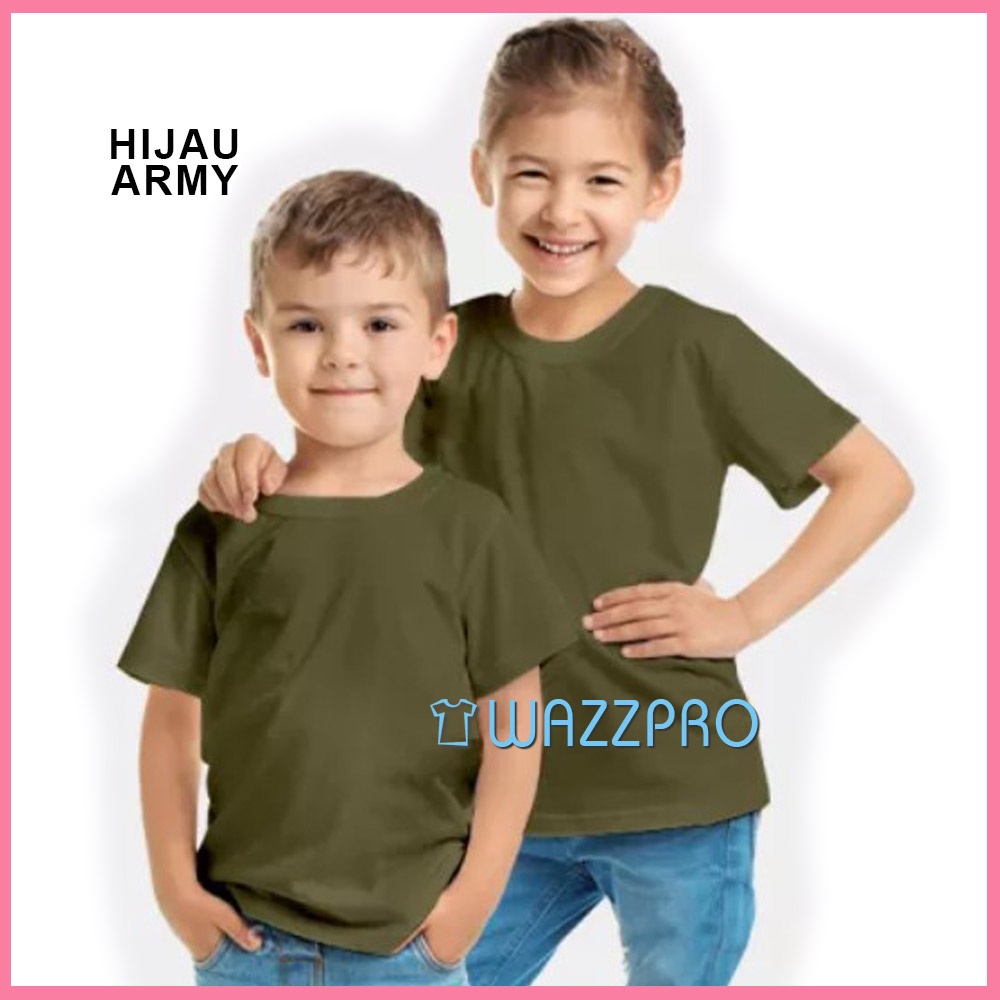 Kaos Polos Anak Laki Laki Perempuan Lengan Pendek Katun Lembut Hijau Army