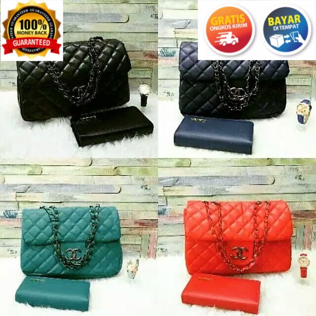 COD TAS SELEMPANG WANITA CH4NEL MAXI TOTE SLING BAG ANEKA WARNA SERBAGUNA PAKET FREE JAM TANGAN DOMP