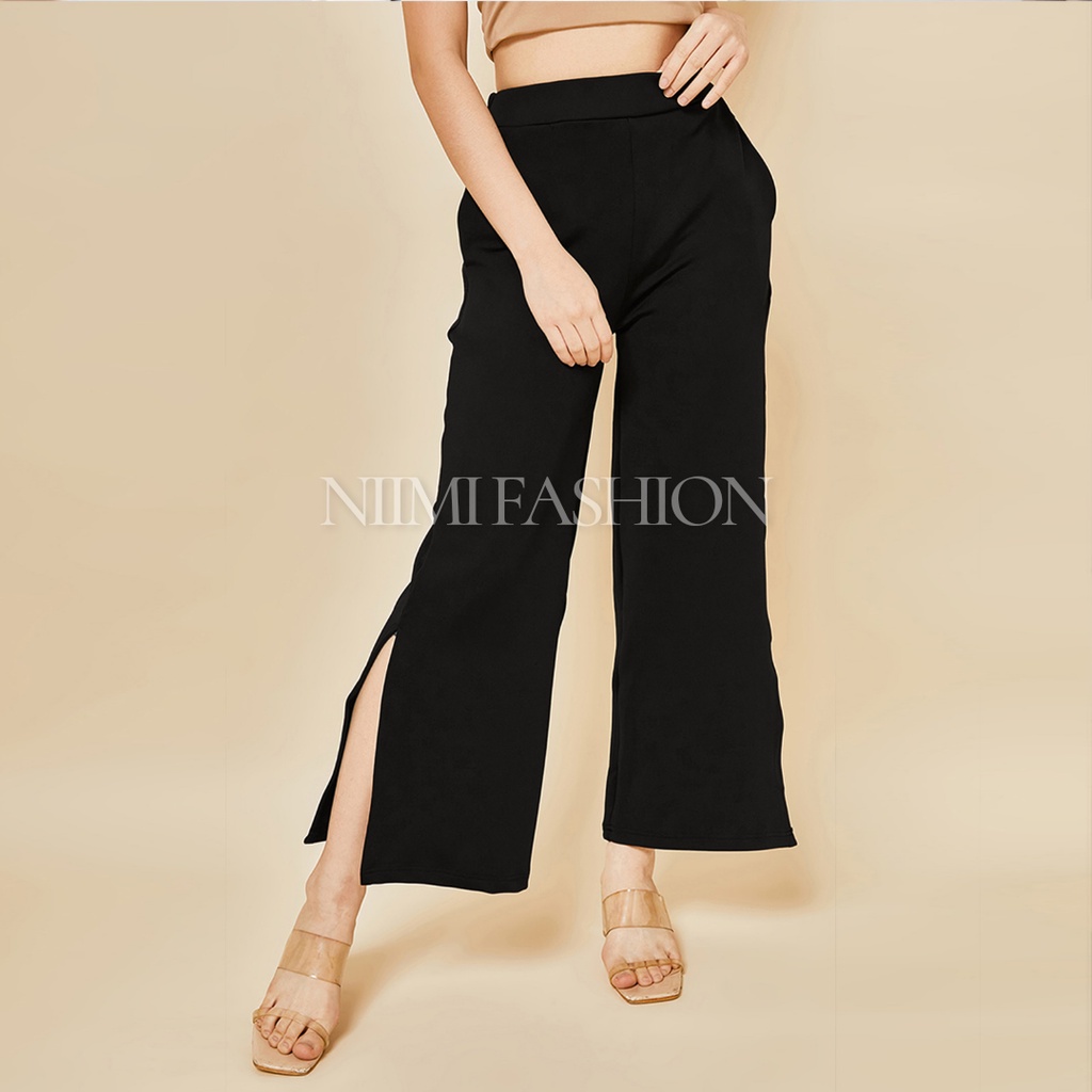 NIMI - Yuna Cullotes Slit Celana Kulot Scuba Panjang High Waist Wanita