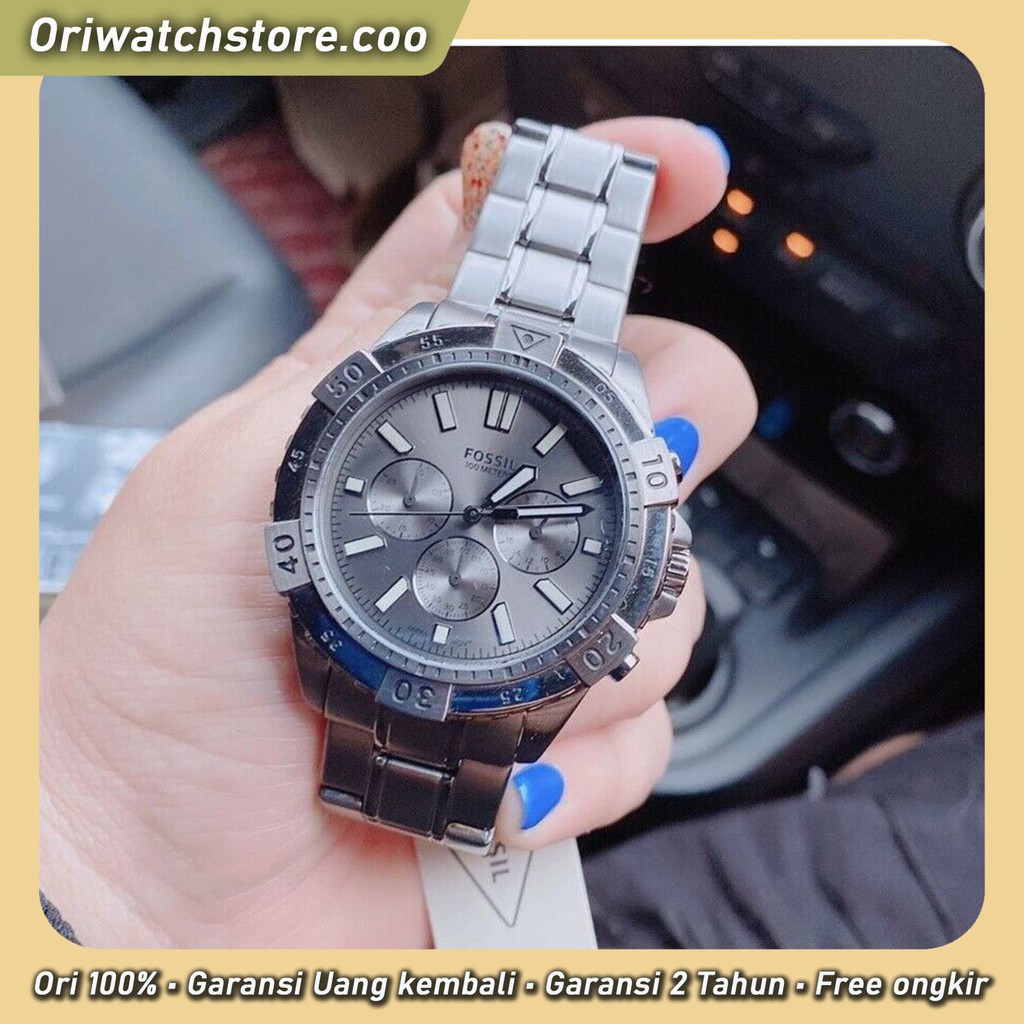TERLARIS FOSSIL ORIGINAL GARANSI JAM TANGAN PRIA GARRETT CHRONOGRAPH SMOKE STAINLESS STEEL FS5621