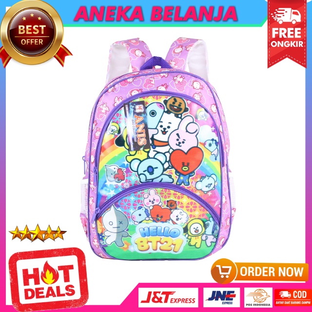 Tas Gendong Sekolah Anak Cewek Imut Lucu Motif Boneka Warna Ungu Keren Kekinian Tas Fashion Murah