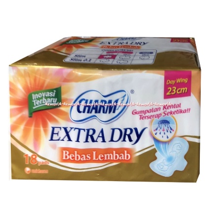 Charm Extra 18pads Dry Bebas Lembab Slim Day Wing 23cm Pembalut Wanita Carm Extra Dri Ekstra Dray Charms