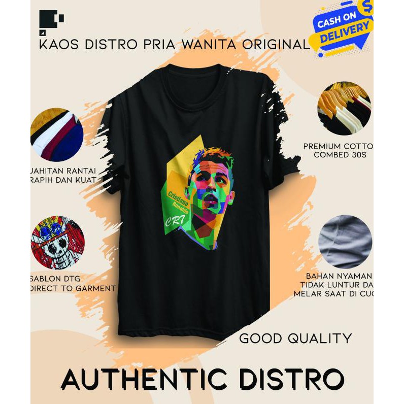 BISA COD Baju Kaos Bola Pria Dewasa Distro Original Lengan Pendek Ronaldo Art - Hitam, XL TERBARU