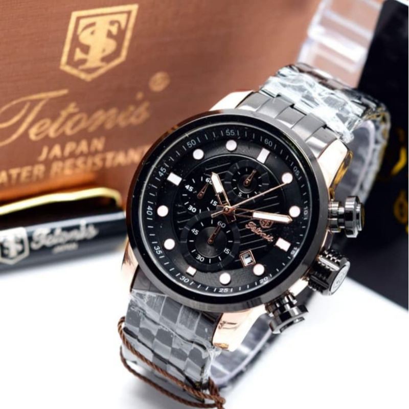 jam tangan Tetonis japan original 7658 new model full black
