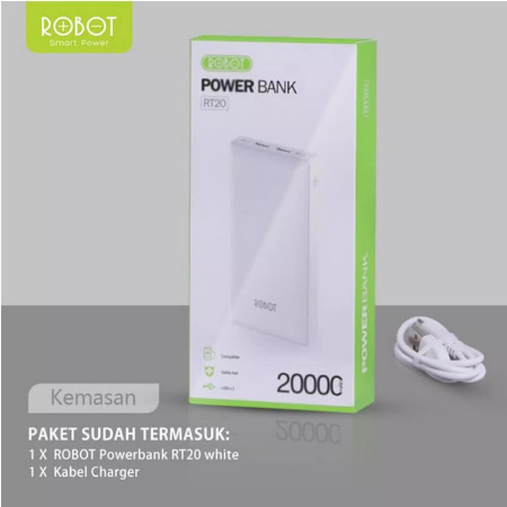 Powerbank Robot Rt190 20000Mah Dual Input &amp; Micro 9 Smart Protection
