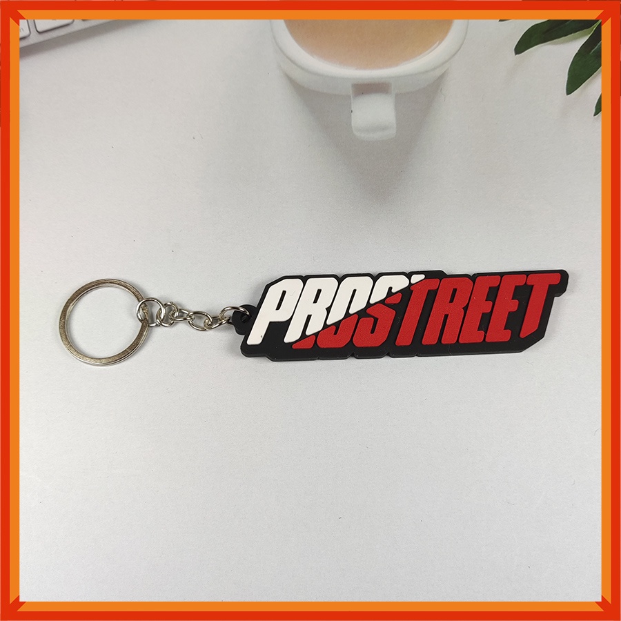 [BAYAR DITEMPAT] Gantungan Kunci karet Unik Motif Pro Street | Rubber keychain Prostreet | bandul Kunci Premium-Putih - Merah