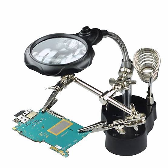 Taffware Holder Solder Pegangan PCB + Kaca Pembesar Service Elektronik
